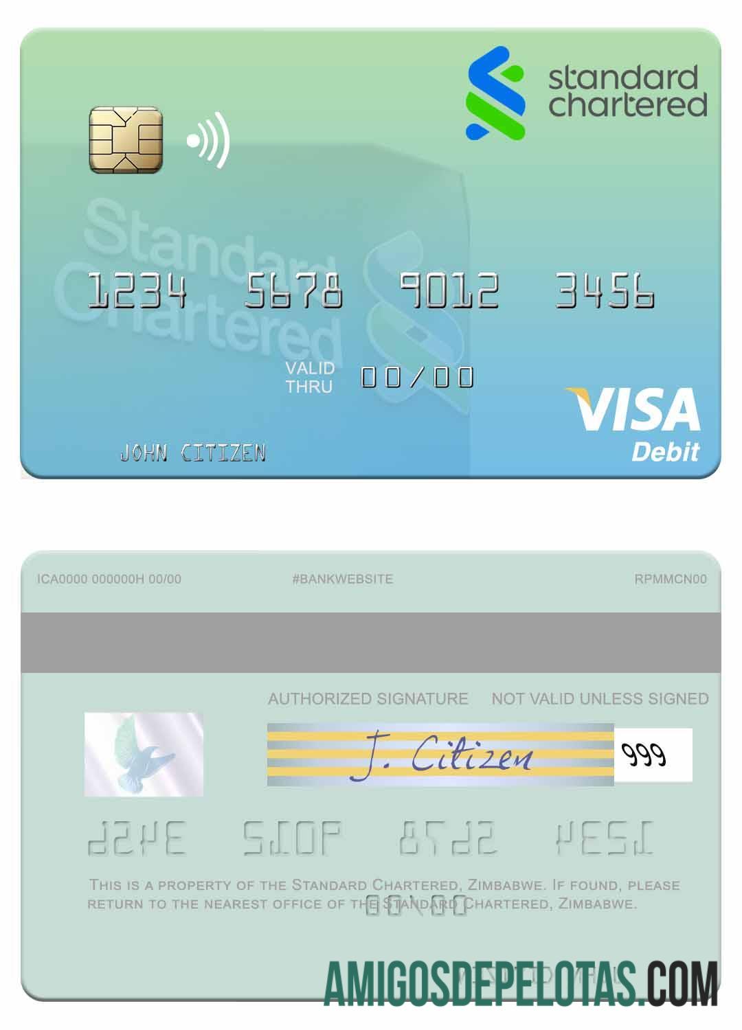 Cartão de débito Visa Standard Chartered do Zimbábue baixar para verificação